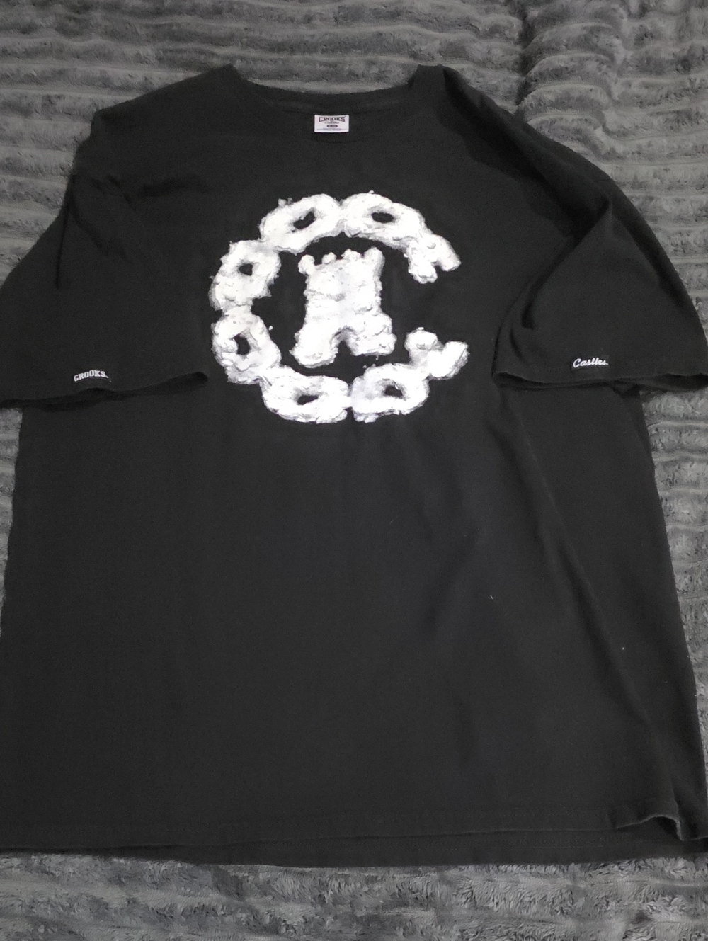Crooks & Castles Black Tee with White Distressed Logo